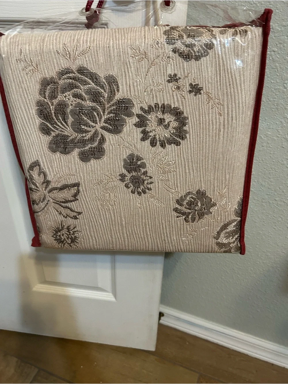 Nollie Beige Jacquard Curtain Set with brown Trim